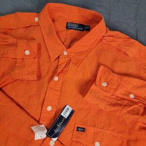 New Polo Ralph Lauren Linen Button Up Shirt Men's 3XB Big & Tall Orange LS NWT